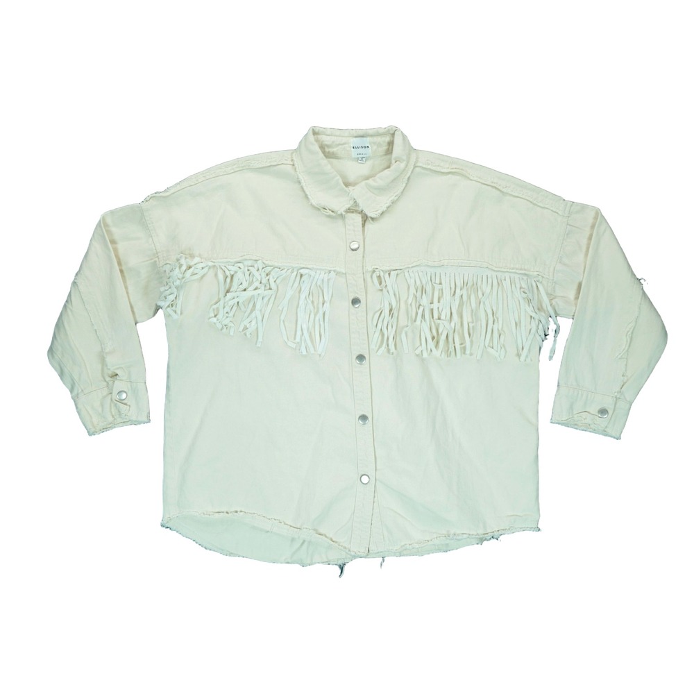 Ellison Beige Beige Jacket‎ Fringe Western Women's Size Small Snap Closure